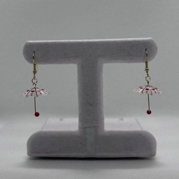 Handmade Unique One of a Kind Umbrella Red Heart Earrings - Picture 4 of 6